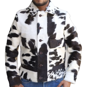 Veste Safari en Cuir de Vachette Grande Taille pour Homme, Imprimé Animal, Col Rabattu, Style Vêtement de Travail, Hiver, Manches Classiques, Cuir Épais - Product Image 5