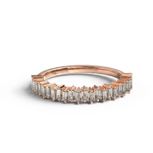 Bague de fiançailles demi-éternité légère en diamant taille baguette droite pour femme, bijoux minimalistes tendance - Product Image 3