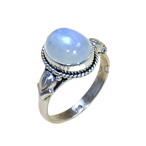 Bagues en argent sterling 925 avec pierre de lune arc-en-ciel bleue, taille ovale et sertissage clos, pierre de lune naturelle, bagues de mariage tendance - Product Image 1