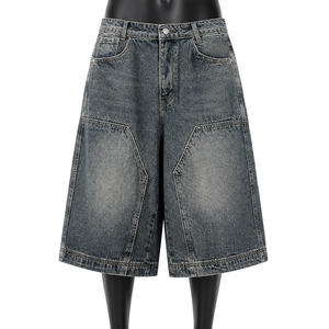 Men's Vintage Washed Denim Jorts Baggy Fit Wide Leg Jean Shorts Streetwear - Product Image 1
