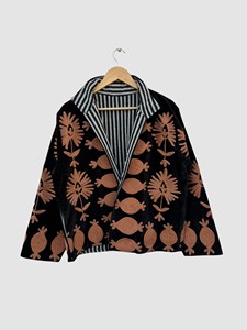 Floral Embroidered <b>Velvet</b> Jacket Mandarin Collar Full Sleeve Plus Size Women's Autumn Style - Product Image 3