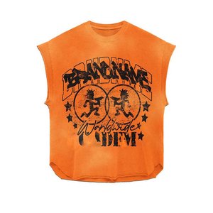 T-shirt personnalisé en coton 100% pour homme, coupe ample, imprimé, doux, surdimensionné, sans manches, avec impression graphique. - Product Image 5