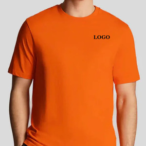 Men's Orange Cotton T-Shirt O-Neck Short Sleeve Casual Solid Color Regular Fit Printed Jersey Knitted Top - Product Image 5