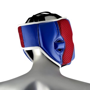 Protector de Cabeza de Boxeo Transpirable Azul y Rojo con 7 Ventilaciones, Casco Protector de Piel Sintética Ajustable para MMA y Kickboxing con Cierre de Gancho y Bucle - Product Image 2