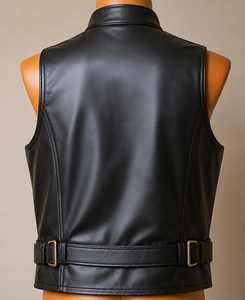 Men's <b>Black</b> Leather Buckle <b>Vest</b> Stand Collar Zipper Closure Outerwear - Product Image 5