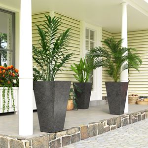 Ensemble de 3 jardinières coniques noires de 28 pouces de hauteur avec finition marbrée, trous de drainage, design empilable, pots et jardinières à fleurs - Product Image 2