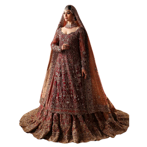 Bridal Heavy Lehnga Maxi <b>Dress</b> <b>with</b> Ruffles Crystal Embroidery Beaded Stone Handwork for Bride Wedding Wear - Product Image 1