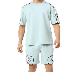 Customizable 100% Breathable Cotton <b>Twin</b> <b>Set</b> for Men Summer Casual T-Shirts and Shorts with Custom Logo - Product Image 5