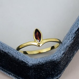 Solid 925 Sterling <b>Silver</b> <b>Garnet</b> <b>Ring</b> Gold Plated Solitaire Band Marquise Gemstone <b>Ring</b> Bezel Setting Women Anniversary <b>Ring</b> - Product Image 1