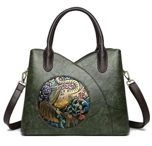 Vintage PU Leather Tote Handbag Elephant Print Shoulder Crossbody Bag Zipper Closure Large Capacity for Daily Travel - Product Image 1