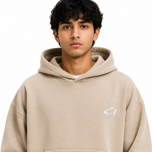 Ensemble de survêtement pour homme beige oversize avec sweat à capuche et pantalon ample en molleton, style streetwear décontracté, logo personnalisé, fournisseur en gros - Product Image 4