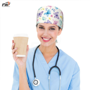 Custom Logo 100% Cotton Surgical Hat With Ponytail <b>Nurse</b> Women Scrub Cap Satin Lined For Doctor Medical Bouffant Scrub Caps - Product Image 2