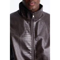 Blouson Bomber en Similicuir Crocodile Personnalisé pour Hommes, Veste en Cuir Crocodile Zippée, Fabricant