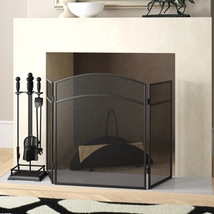 Más Vendido Protector de Chimenea Metálico Arqueado Plegable de Tres Paneles con Malla Fina Antichispas, Protector de Hogar de Acero Independiente - Product Image 4