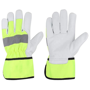 High Visibility Yellow Fabric Split Cowhide Leather <b>Rigger</b> <b>Gloves</b> Reflective Strip Extended Cuff Heavy Duty Work Hand <b>Gloves</b> - Product Image 1