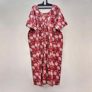 Vestido Kaftán de Algodón Indio con Cuello en V, Estilo Boho, Hecho a Mano con Estampado de Bloques, Corte Holgado y Evase para Mujer - Product Image 5