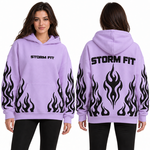 Sudadera con Capucha Extra Grande para Mujer, Verde, con Estampado de Llamas, de Algodón Tejido, Ecológica, Resistente al Viento, Transpirable, Ropa Urbana de Invierno - Product Image 3