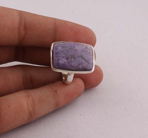 Wholesale 925 Sterling Silver Natural Russian Charoite Ring <b>Cushion</b> Cut Purple Gemstone <b>Statement</b> Ring Handmade Artisan Jewelry - Product Image 2