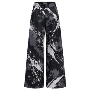Pantalon large en molleton tissé mi-lourd personnalisable pour homme, style streetwear, imprimé éclaboussures de peinture abstraite, fermeture éclair, noir et blanc - Product Image 2