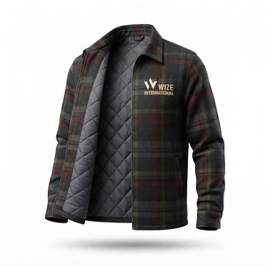 Wize International <b>Men's</b> Plaid Woolen <b>Jacket</b> Zipper Front Embroidered Logo Casual Autumn Breathable Windproof Reversible - Product Image 3