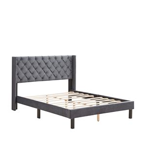 Letto imbottito con bottone in velluto con disegno ad ali facile montaggio forte supporto per doghe in legno - Product Image 3