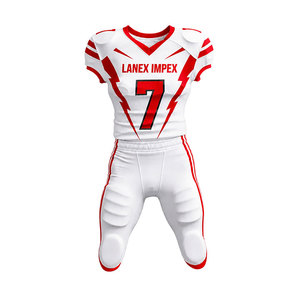 Nuevo Diseño de Uniforme de Fútbol Americano para Hombre, Conjunto de Jersey y Pantalones con Estampado por Sublimación en Blanco y Rojo, Número 7, Poliéster Transpirable - Product Image 1