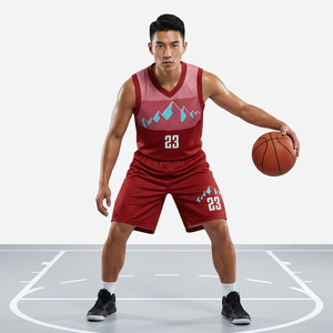 Conjunto de Uniforme de Baloncesto Sublimado Personalizado, Rojo, Sin Mangas, Cuello en V, Malla Transpirable, Ajuste Atlético, Unisex para Adultos, Impresión con el Número 23 - Product Image 2