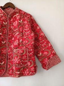 Reversible Floral Printed 100% Cotton Quilted <b>Ladies</b> Winter Long <b>Jacket</b> - Product Image 2