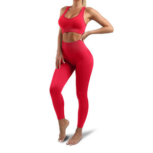 <b>Seamless</b> Yoga Set 2 Piece High Waist Crop Top Racerback Full Length <b>Leggings</b> Solid Color Sport Wear for Women - Product Image 6