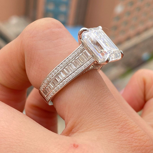High Quality Emerald Cut Moissanite Silver Engagement <b>Ring</b> Hip Hop Style Classic Luxury Jewelry for Women and <b>Couples</b> Collection - Product Image 1
