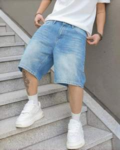 Denim Bermuda Shorts Mid Waist Button Fly Casual Style Men's <b>Light</b> Blue Washed 100% Cotton Woven Fabric Breathable Design - Product Image 4