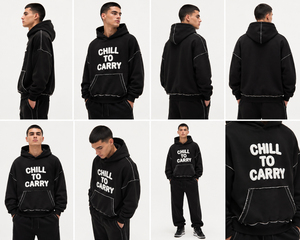 Sweat à capuche oversize en molleton épais coupe carrée avec imprimé sur le devant, style streetwear pour homme, avec surpiqûres contrastées en molleton bouclette - Product Image 4