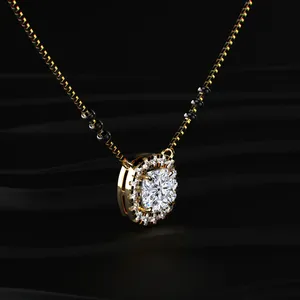 Cushion Cut Lab Grown CVD Diamond Pendant Mangalsutra <b>D</b>-E Color VVS-VS Clarity IGI Certified Gold Trendy Women's <b>Necklace</b> India - Product Image 3