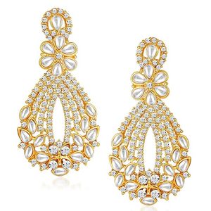 Parure Collier Long et Boucles d'Oreilles en Alliage Plaqué Or, Perles d'Imitation, Design Temples du Sud de l'Inde, Bijoux Ethniques de Mariage pour Femme - Product Image 2