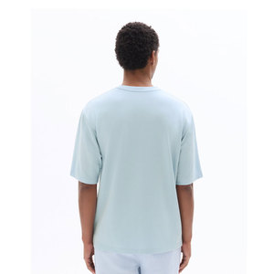 Camiseta de Manga Corta para Hombre, Cuello Redondo, Color Sólido, Algodón Jersey, Corte Holgado, Largo Regular, Azul Claro - Product Image 2