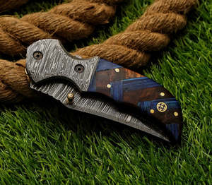 Hand Forged Damascus Steel Liner Lock Folding Pocket Knife Mosaic Wooden Handle EDC Industrial Grade OEM ODM Customizable Knives - Product Image 3