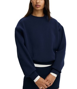 Sudadera de Cuello Redondo Azul Marino para Mujer, Logotipos Personalizados, 100% Algodón Felpa, Talla Grande, Color Sólido, Transpirable, Ropa de Invierno - Product Image 1