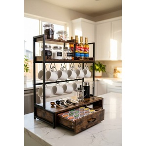 Organisateur de bar à café en bois pour comptoir, tiroir porte-capsules K-Cup avec support à tasses intégré et support de rangement pour dosettes de café – Meilleur prix - Product Image 4