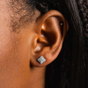 Princess Cut Moissanite Cluster <b>Stud</b> <b>Earrings</b> VVS1 D Color 925 Sterling <b>Silver</b> Square Diamond <b>Earrings</b> - Product Image 1