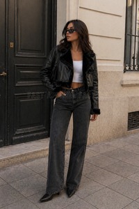 Womens Shearling Leather Jacket Faux Fur <b>Lined</b> Winter <b>Coat</b> Stylish PU Leather Outerwear For Women Shearling leather Jacket - Product Image 6