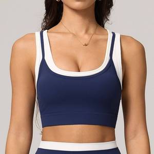 Soutien-gorge de sport sans coutures côtelé bleu clair, dos nageur, maintien moyen, pour yoga, gym, entraînement, respirant, séchage rapide, coussinets amovibles - Product Image 6