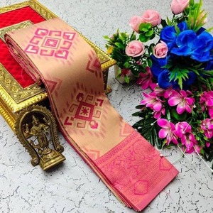 Sari Tradicional de Seda Banarasi con Borde Dorado Zari, Sari de Diseñador para Bodas Indias, Sari Étnico para Fiestas - Product Image 3