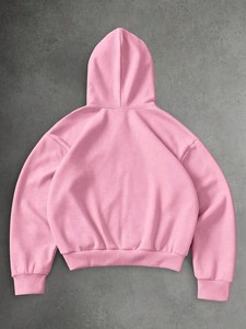 Custom Logo Pink Chenille <b>Cross</b> <b>Patch</b> Men Hoodies Cotton Blend Fleece Full Zip Oversized Drop Shoulder Streetwear Autumn Winter - Product Image 4