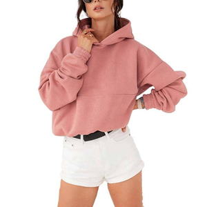 Sudadera corta con capucha para mujer, rosa, con logo personalizado, estilo urbano, de forro polar, al por mayor - Product Image 5