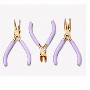 Juego de 7 Pinzas Profesionales para Hacer Joyas - Acabado Dorado con Empuñaduras Lila - Product Image 3