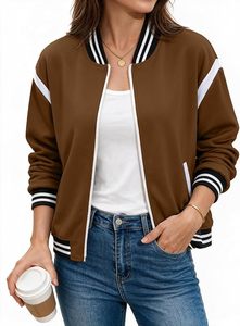Women's <b>Vintage</b> Fleece Crop Varsity Jacket Breathable Red Baseball Style with Embroidery Logo Washed Knit Rib <b>Button</b> Front Style - Product Image 5