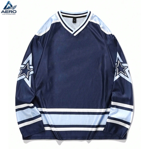Jersey de Hockey sobre Hielo de Manga Larga con Cuello en V, Diseño Gráfico Personalizado de Estrella, Corte Holgado, Ropa Deportiva, Precio al por Mayor, Alto Rendimiento - Product Image 1