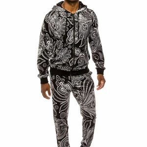 Conjunto Deportivo con Capucha para Hombre, Estampado Paisley, 100% Poliéster, Cierre Completo con Cremallera, Casual, Transpirable, Corte Regular - Product Image 1
