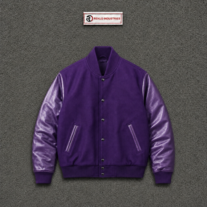 Veste universitaire en laine violette de qualité supérieure avec manches en cuir, veste de baseball personnalisée pour homme, veste bomber, vente en gros de vêtements de sport universitaires - Product Image 5