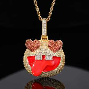 Colgante de Moissanita Multicolor con Cara de Emoji Adorable, Plata 925 con Baño de Oro Amarillo, Joyería Fina para Fiesta Hip Hop, Colgantes y Dijes - Product Image 1
